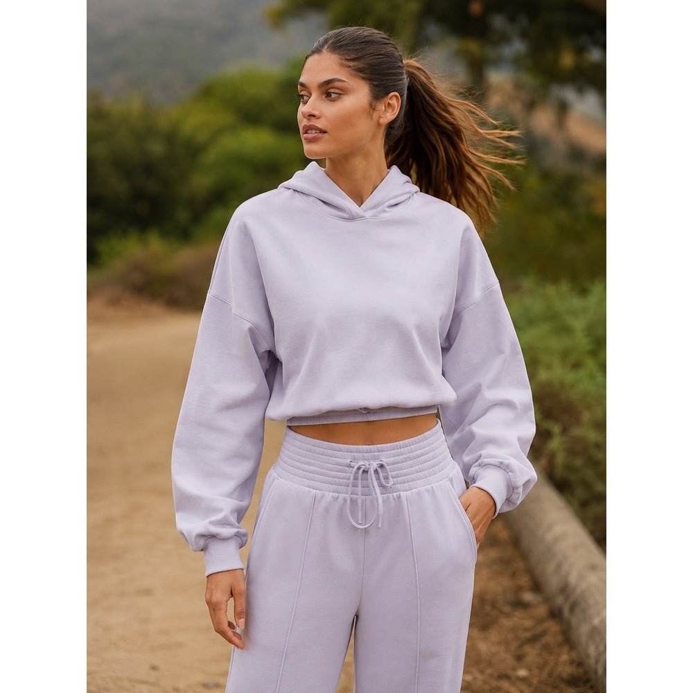 Sweaty Betty Lavender Cropped Hoodie Women XL Organic Modal Oversized Athleisure